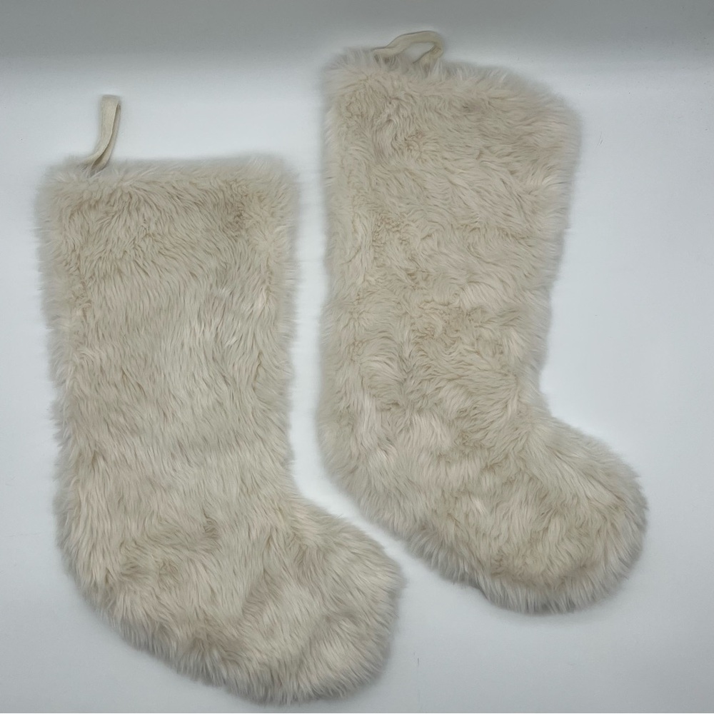 Luxurious Cream Faux Fur Stockings Set of 2 Like New